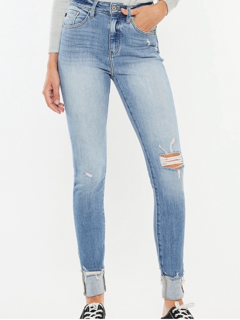 KanCan™ Curvy High Rise Ripped Cuffed Hem Skinny Jean Size 16